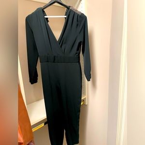 Zara hunter green power shoulder jumpsuit